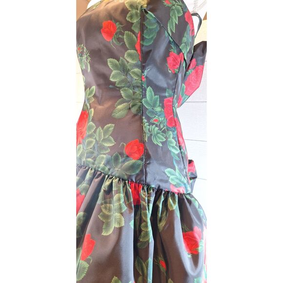 Morton Miles Design 80's Vintage Floral Rose Print Party Cocktail Prom Dress - Picture 9 of 16